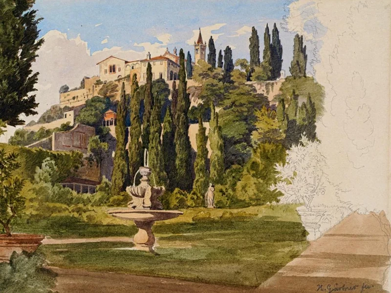 1828-Heinrich Gärtner - Veduta del giardino di Palazzo Giusti a Verona